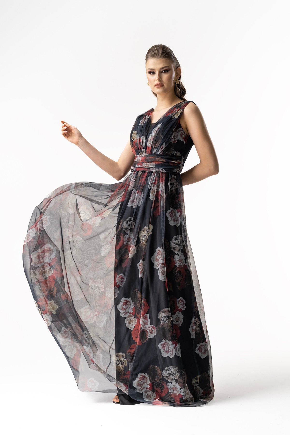 Flower Pattern Print Evening Dress