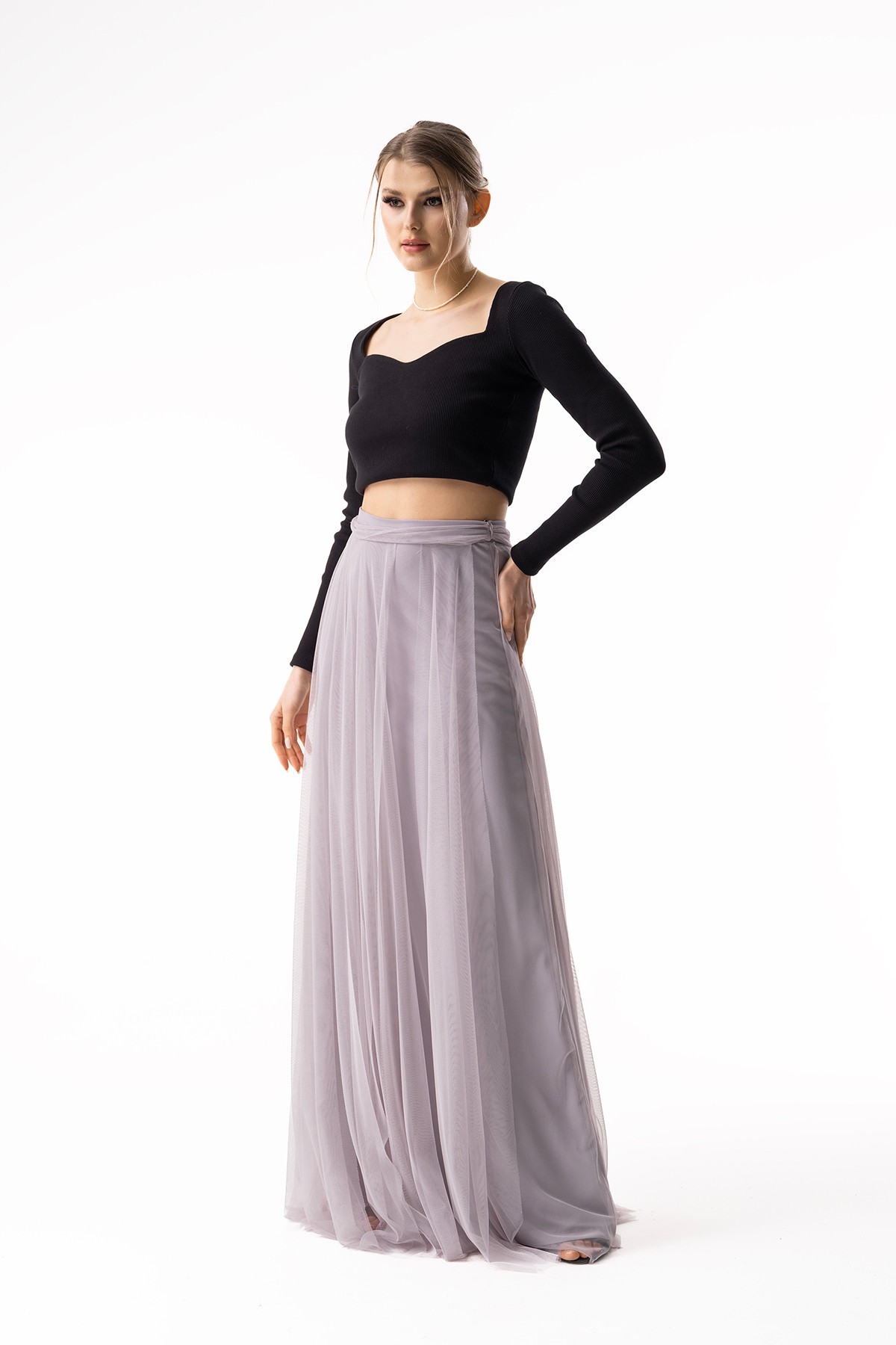 Light Grey Tulle Long Skirt