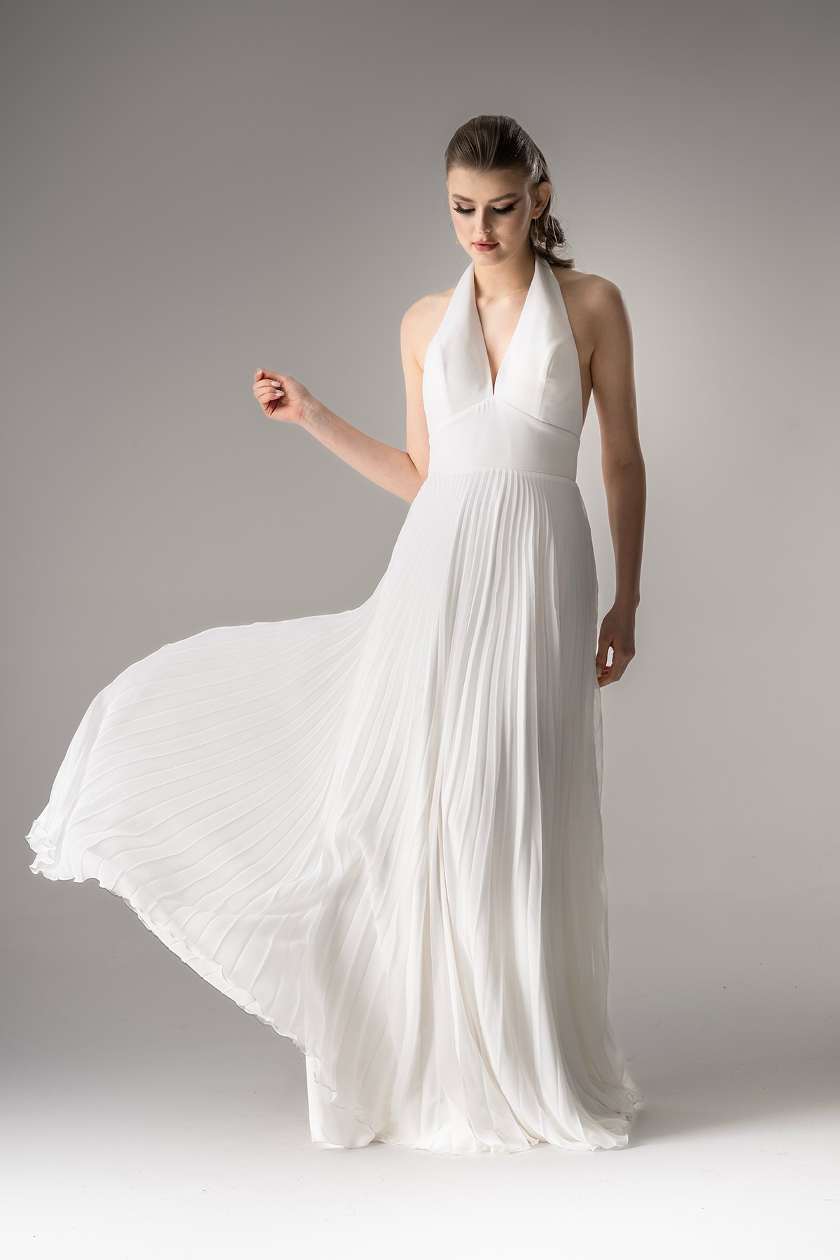 Pleated Tulle Evening Dress