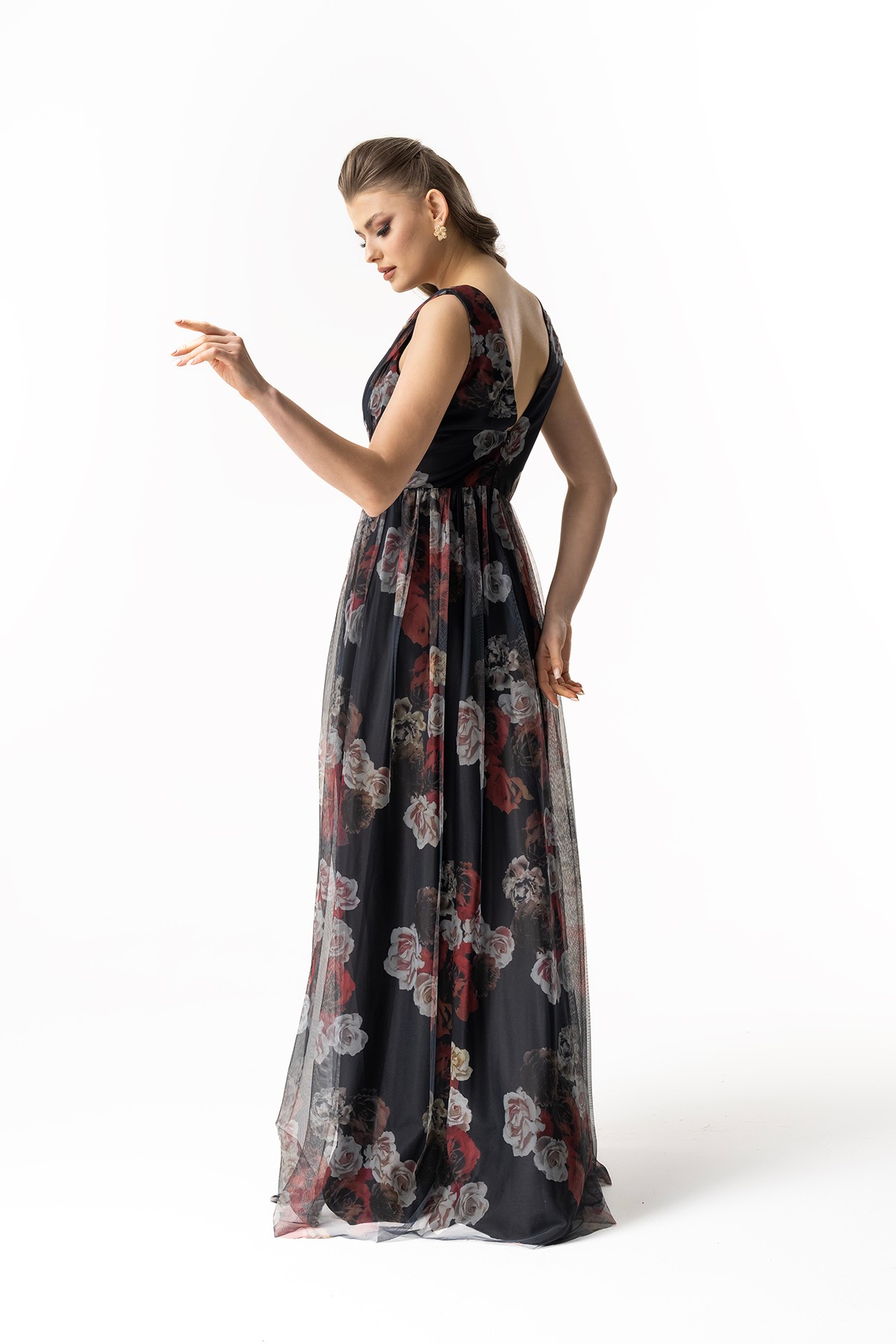 Flower Pattern Print Evening Dress