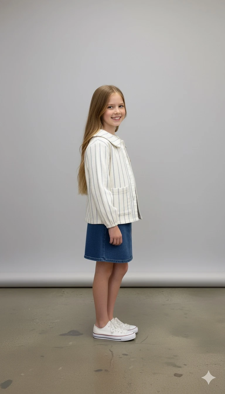 Çizgili Keten Çocuk Ceket | Uniseks Oversize Tarz | 4-15 Yaş | Doğal & Rahat Kumaş