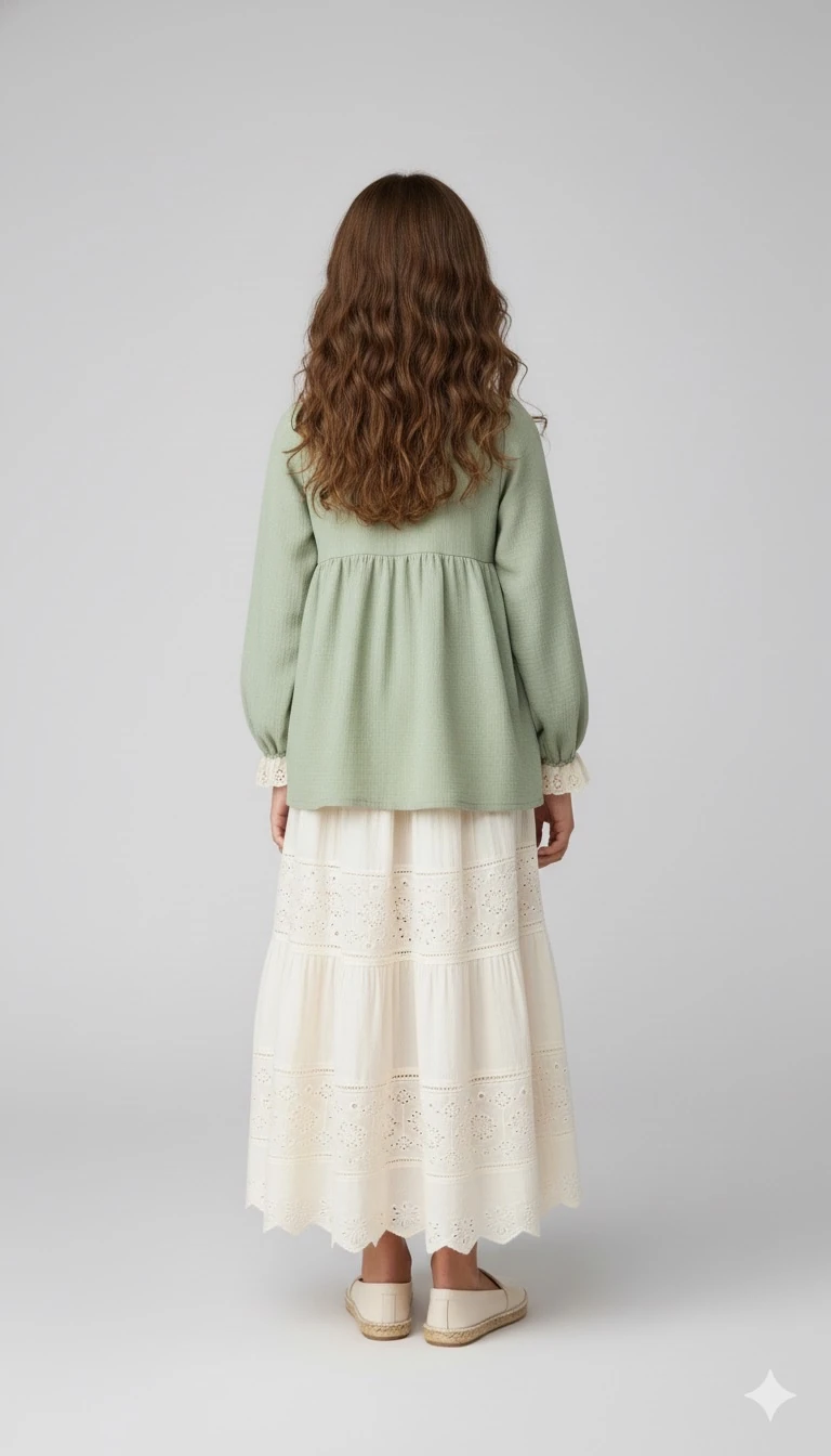 Yeşil Müslin Kız Çocuk Tunik | Doğal Yumuşak Kumaş | 4-15 Yaş | Günlük & Kuran Kursu 