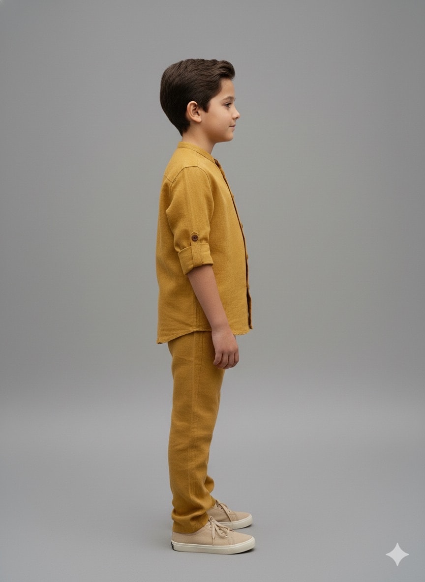 Erkek Çocuk Sarı Müslin Uzun Kollu Umre Takımı/Gömlek