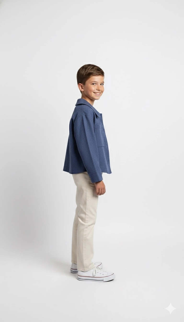 Lacivert Keten Uniseks Çocuk Ceket | Oversize Tarz | 4-15 Yaş | Doğal & Rahat Kumaş