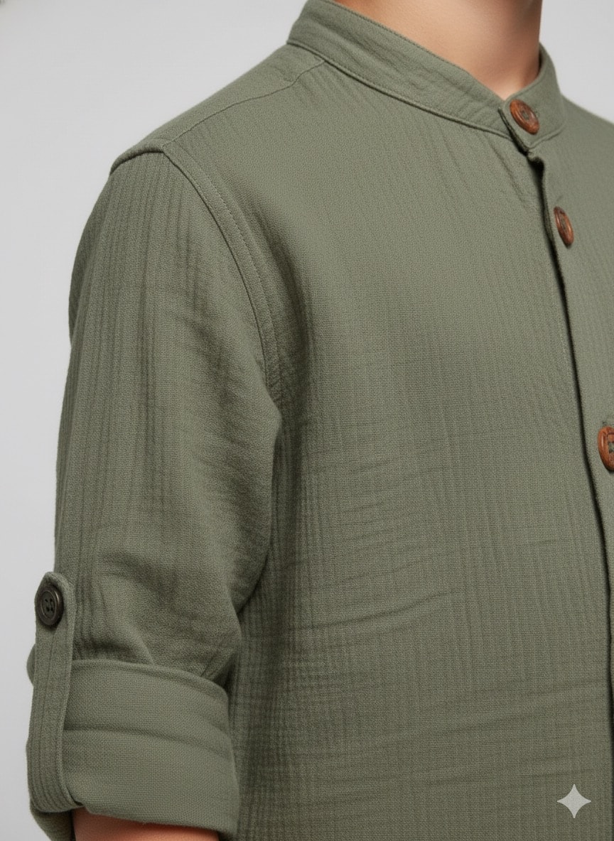 Erkek Çocuk Koyu Yeşil Müslin Umre Hazırlık Gömlekli Takım