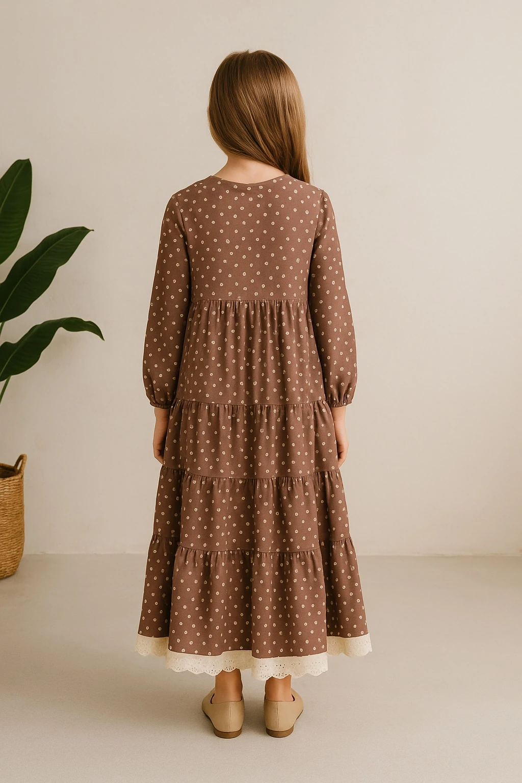 Bordo Çiçekli Kız Çocuk Tam Boy Tesettür Elbise | Yumuşacık Müslin Kumaş | 4-15 Yaş 