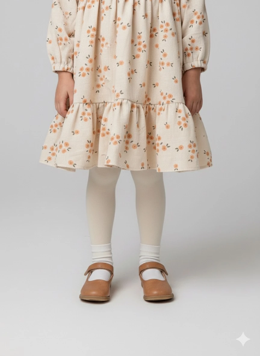 Çiçekli Keten Bebek Elbise • Fisto Yaka • 0-5 Yaş