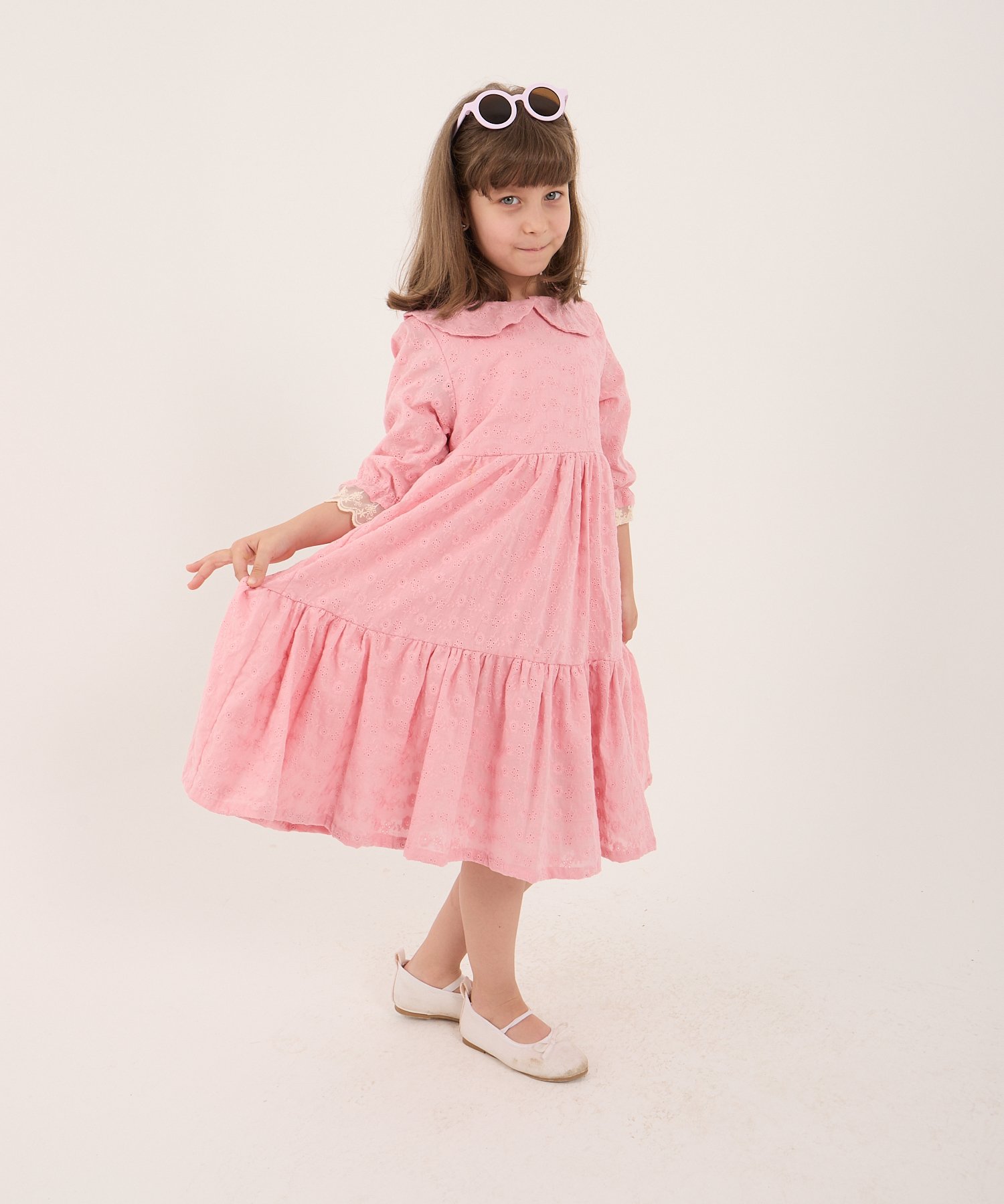 Kız Çocuk Pembe Fistolu Araboy Elbise – Kısa Kollu Yazlık Model | 5-14 Yaş