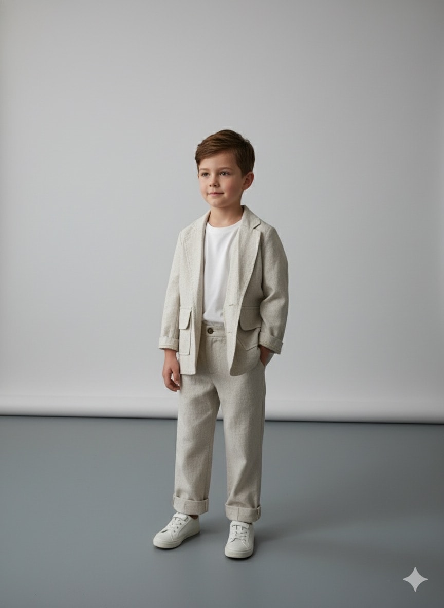 Erkek çocuk Keten Üçlü Takım Elbise