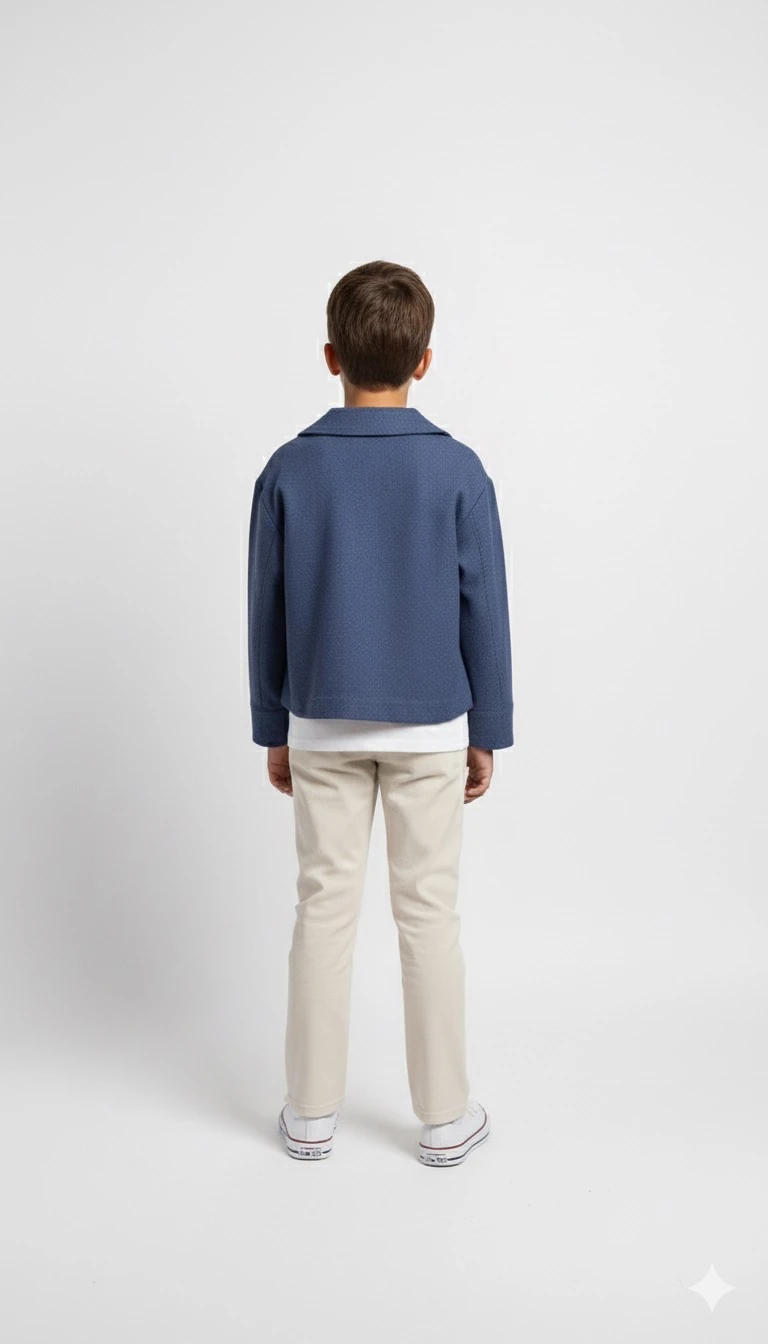 Lacivert Keten Uniseks Çocuk Ceket | Oversize Tarz | 4-15 Yaş | Doğal & Rahat Kumaş
