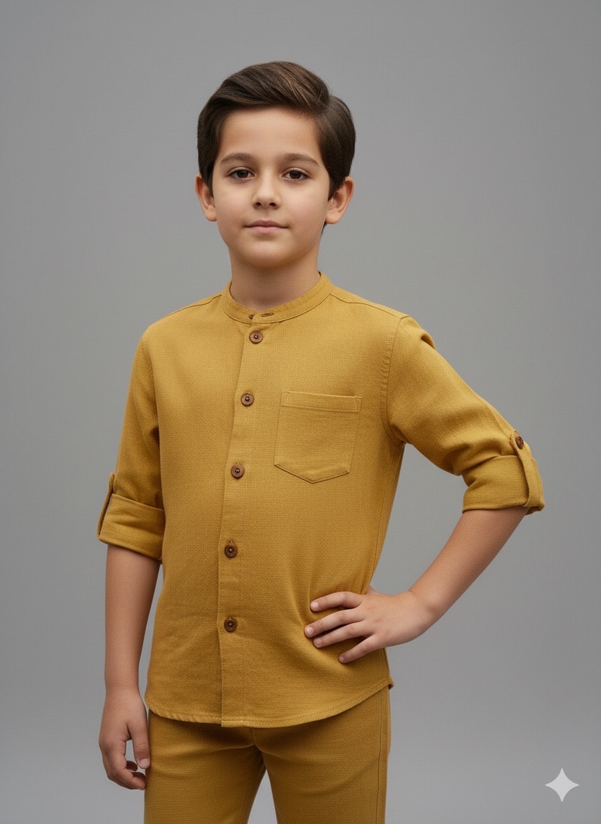 Erkek Çocuk Sarı Müslin Uzun Kollu Umre Takımı/Gömlek