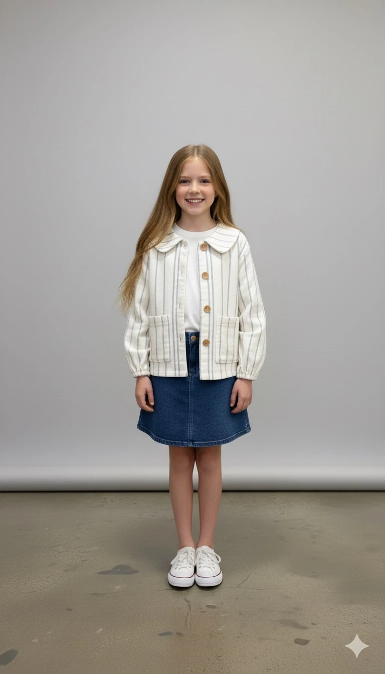 Çizgili Keten Çocuk Ceket | Uniseks Oversize Tarz | 4-15 Yaş | Doğal & Rahat Kumaş
