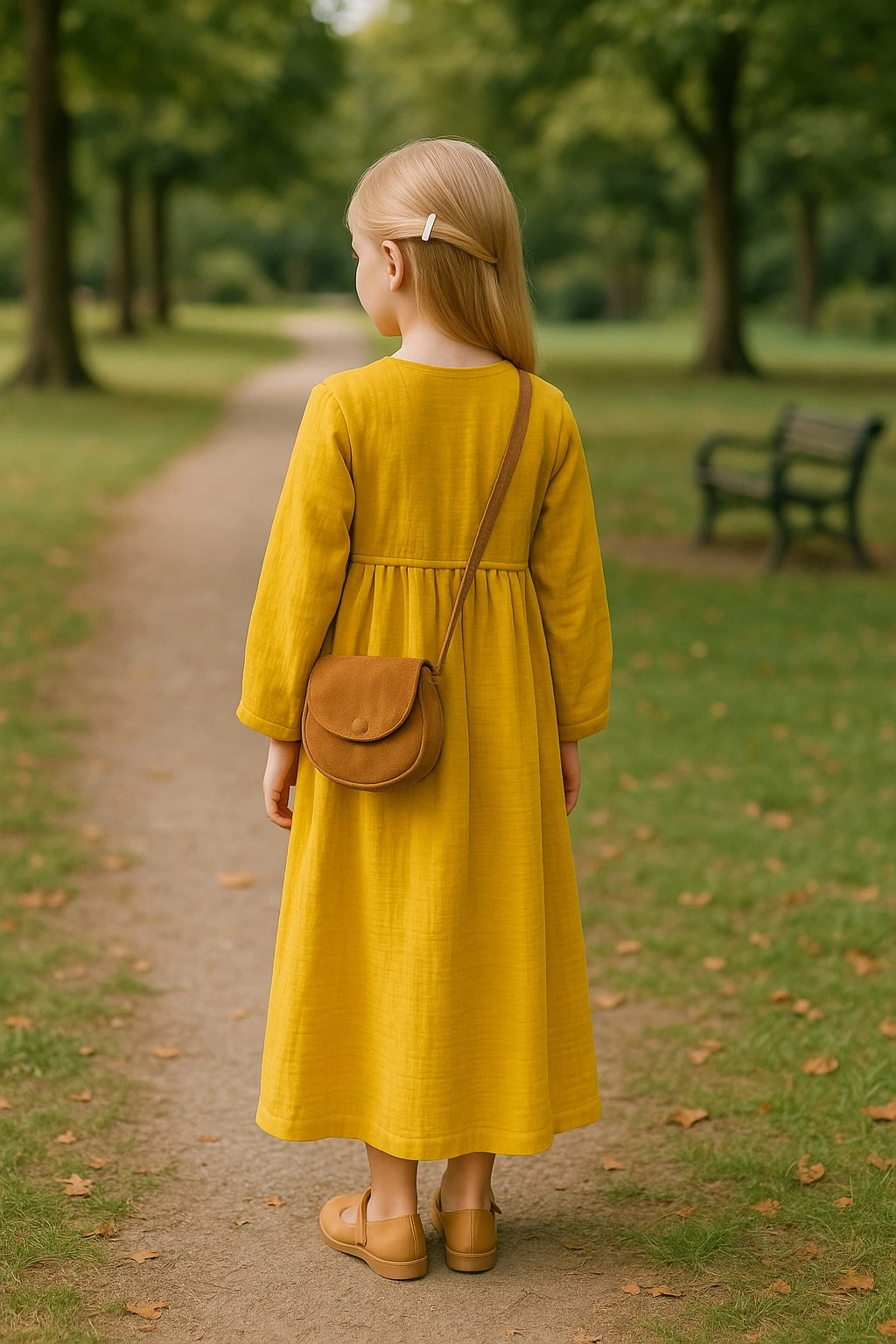 Kız Çocuk Hardal Sarısı Müslin Bağlamalı Namaz Elbisesi | 4-15 Yaş | Rahat & Tesettür 