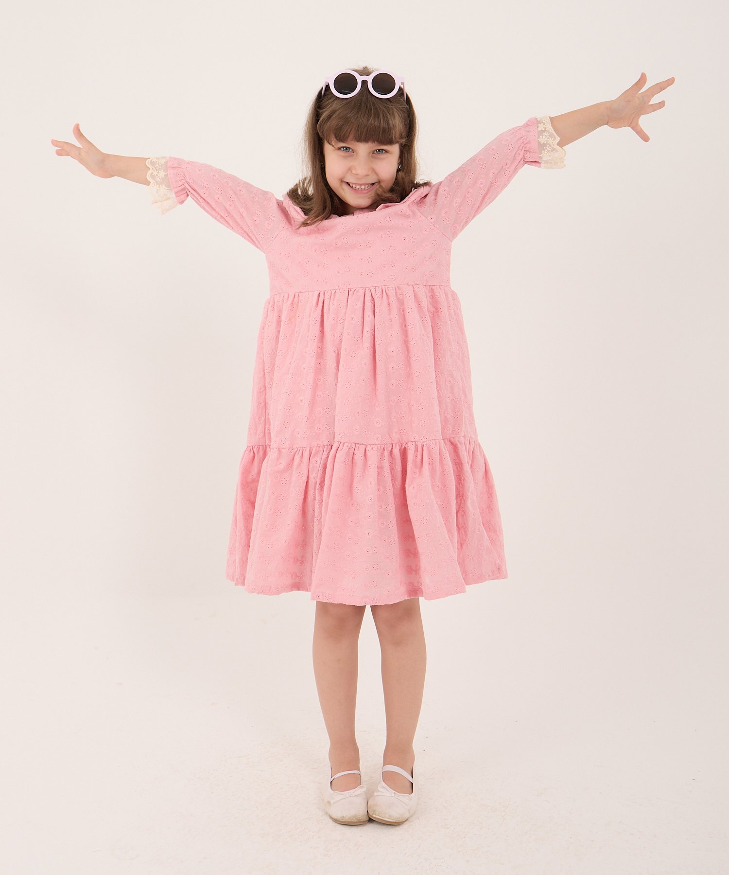 Kız Çocuk Pembe Fistolu Araboy Elbise – Kısa Kollu Yazlık Model | 5-14 Yaş
