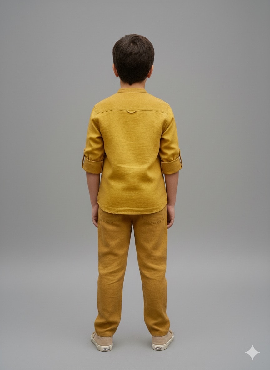 Erkek Çocuk Sarı Müslin Uzun Kollu Umre Takımı/Gömlek