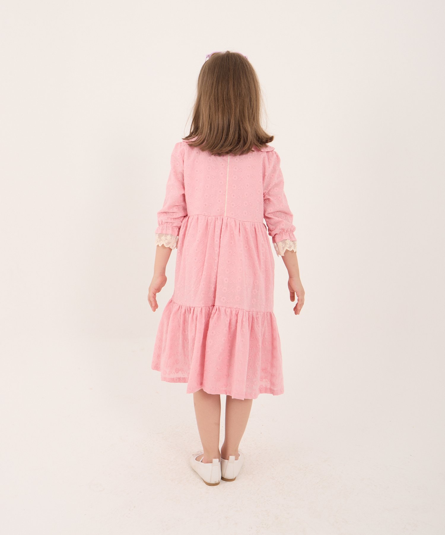 Kız Çocuk Pembe Fistolu Araboy Elbise – Kısa Kollu Yazlık Model | 5-14 Yaş