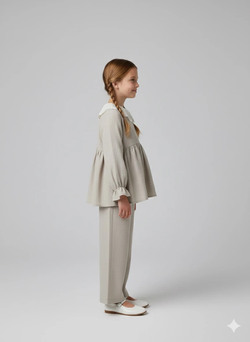 Gri Müslin Kız Çocuk Tesettür Takım | Günlük & Umre Kullanımı | 4-15 Yaş | Rahat & Doğal 