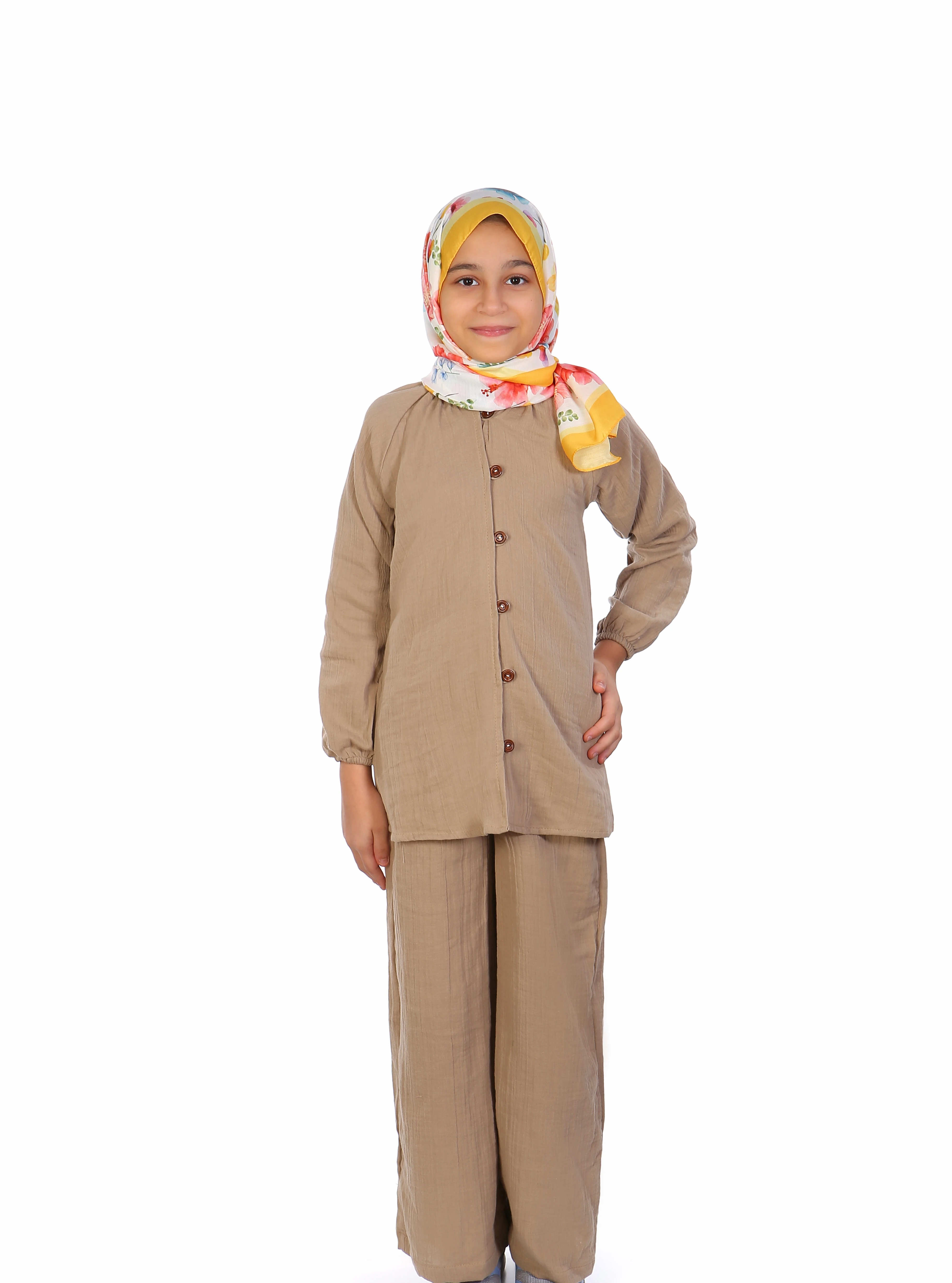 Yuşa Baby Kids Ahsen Koleksiyonu Sarı mavi çiçekli Soft Pamuklu Şal - 5-13 Yaş Kız Çocuk Tesettür Şal