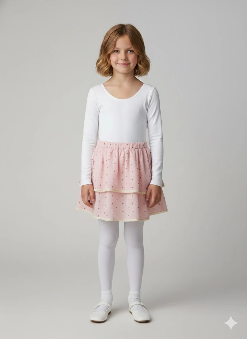 Kız Çocuk Şile Bezi Kalp Desenli Pembe Etek Araboy