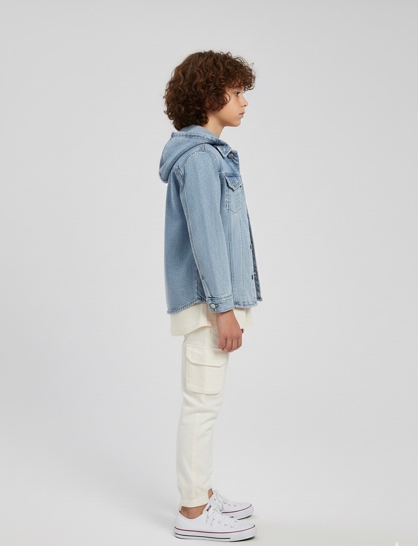 Erkek Çocuk Kot Ceketli Paraşüt Pantolonlu 3’lü Takım