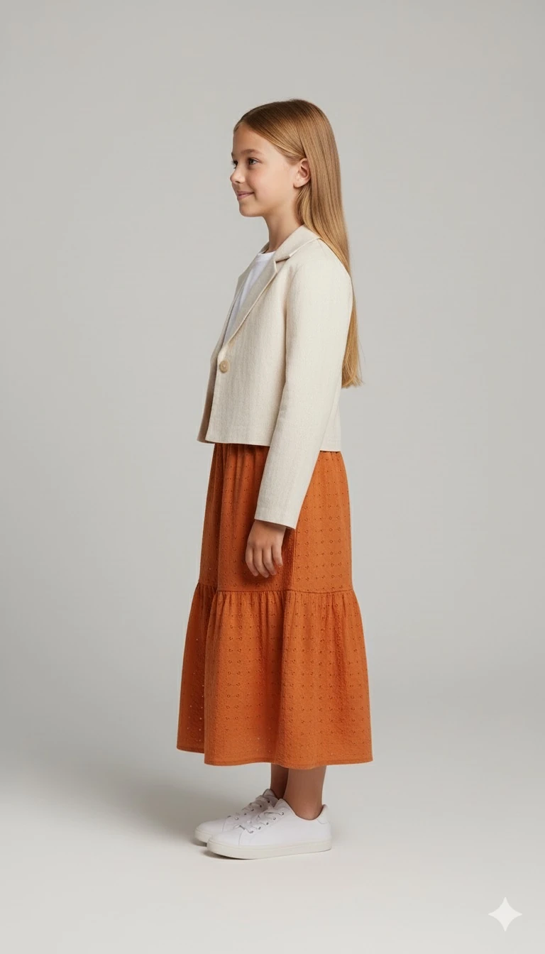 Kiremit Fisto Detaylı Uzun Etek | Tam Boy | Kız Çocuk | 4-15 Yaş | Doğal & Rahat Tasarım 