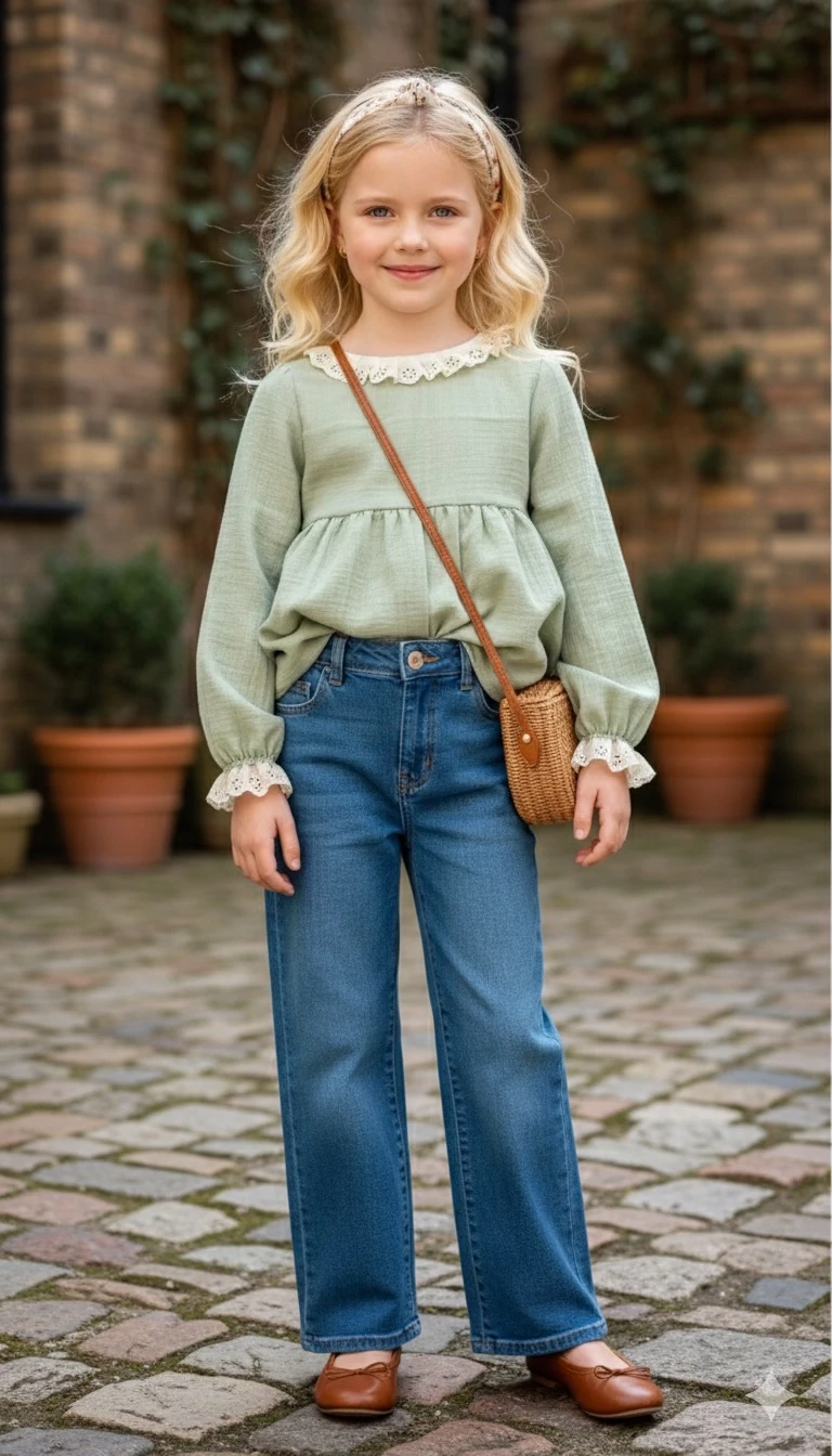 Yeşil Müslin Kız Çocuk Tunik | Doğal Yumuşak Kumaş | 4-15 Yaş | Günlük & Kuran Kursu 