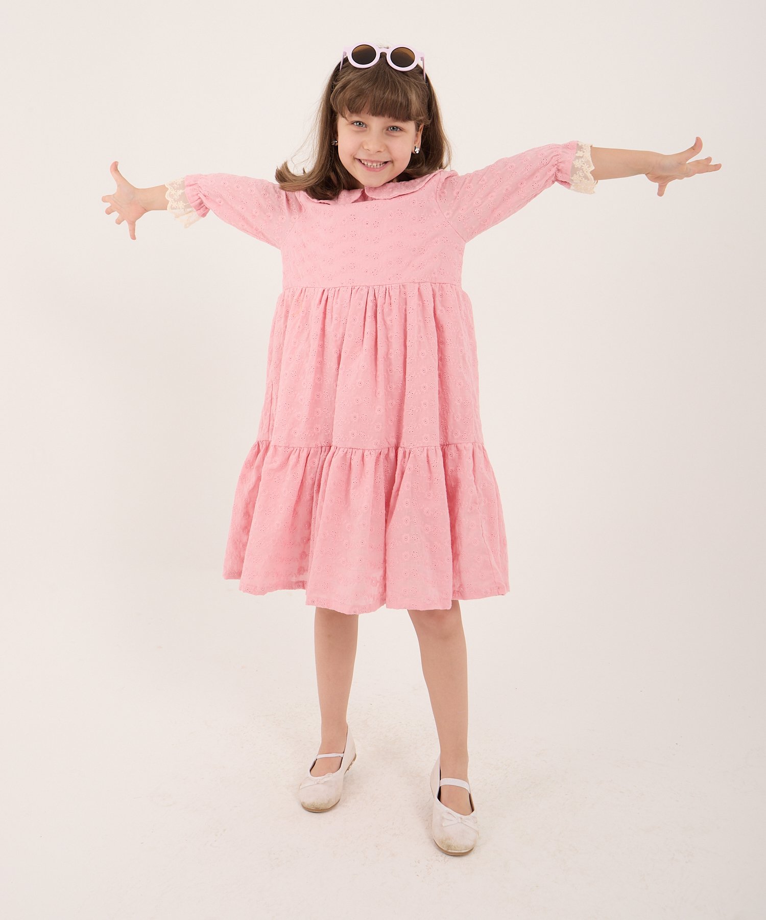 Kız Çocuk Pembe Fistolu Araboy Elbise – Kısa Kollu Yazlık Model | 5-14 Yaş