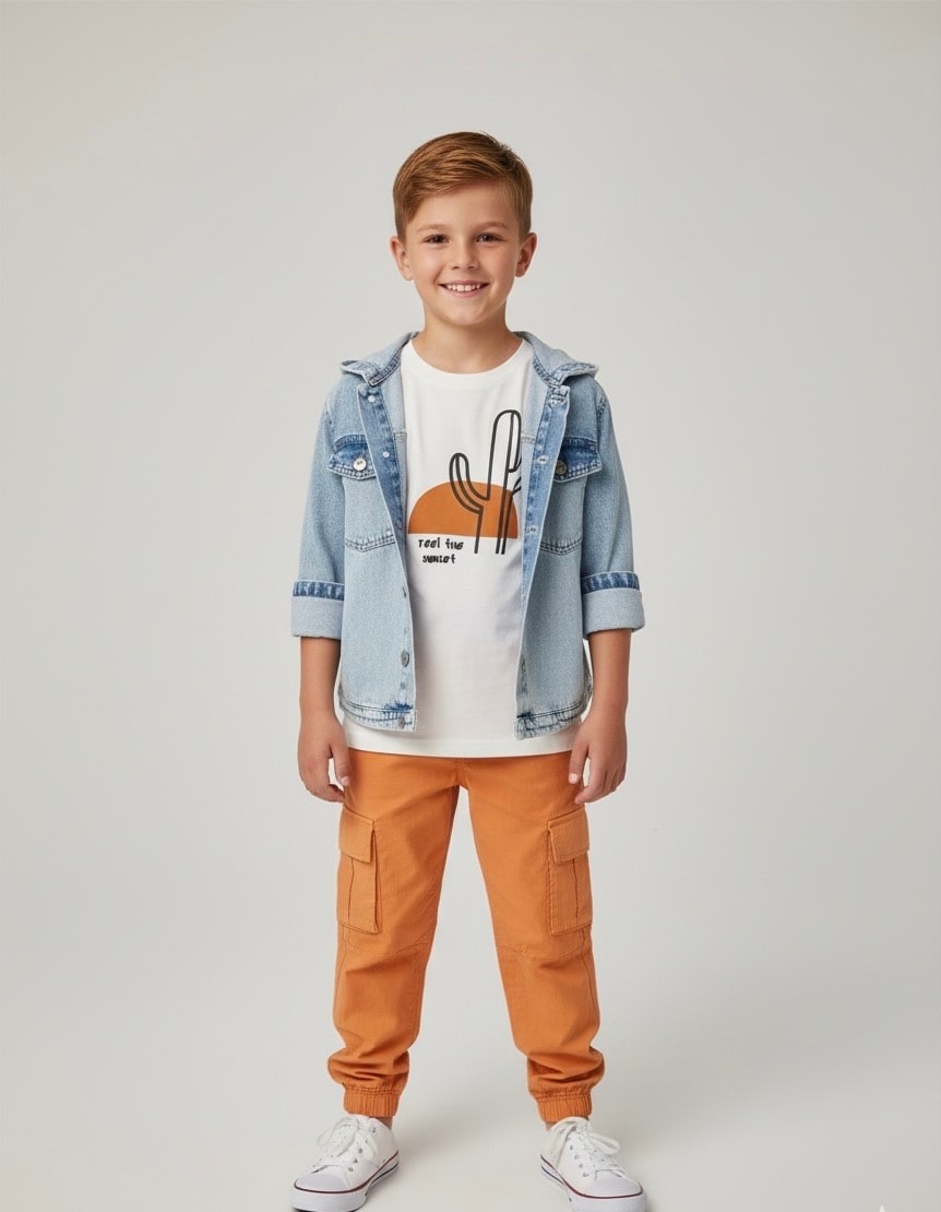 Erkek Çocuk Kot Ceketli Üçlü Set 