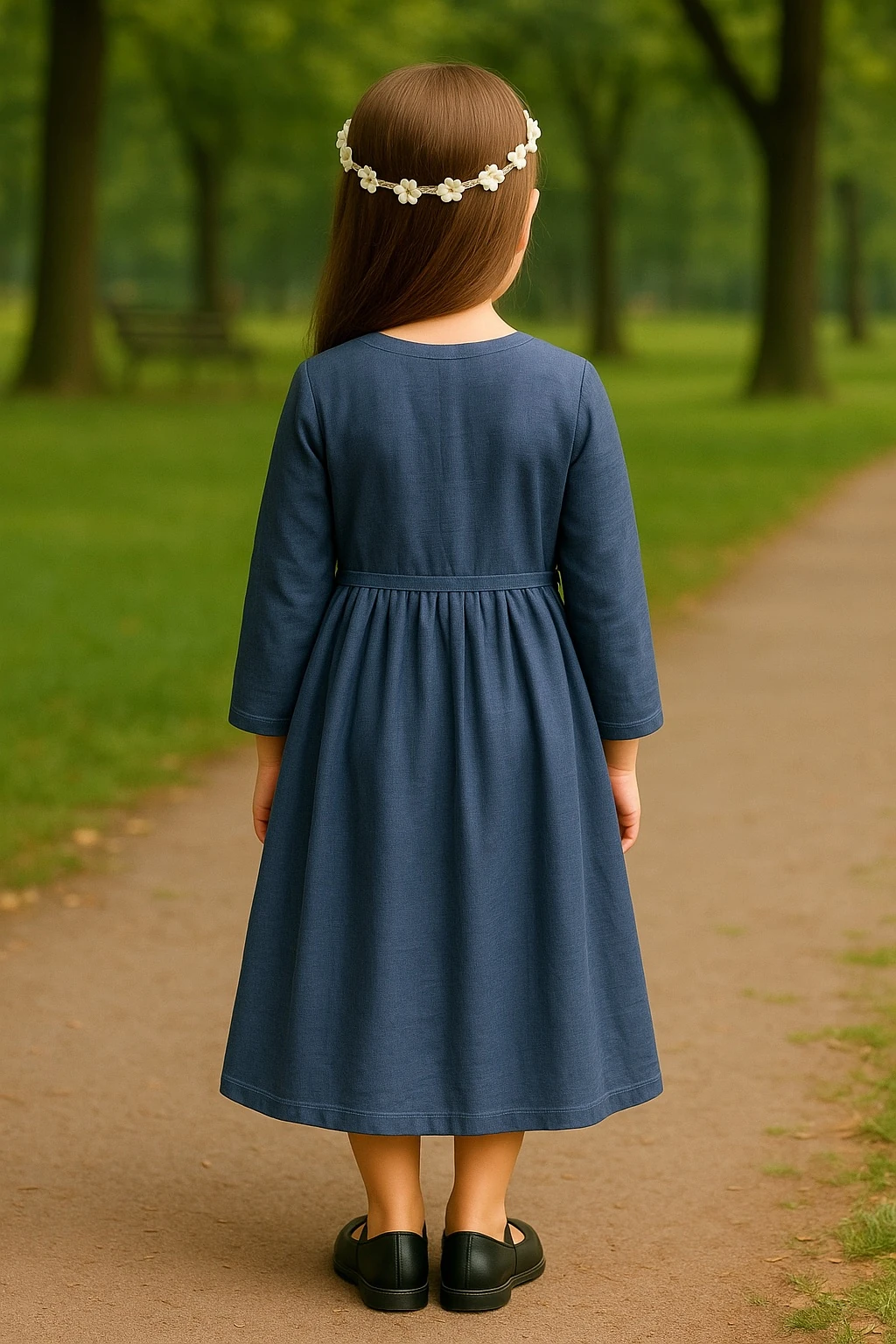 Mavi Müslin Kız Çocuk Namaz Elbisesi | Bağlamalı & Tam Boy | 4-15 Yaş | Hafif & Doğal 