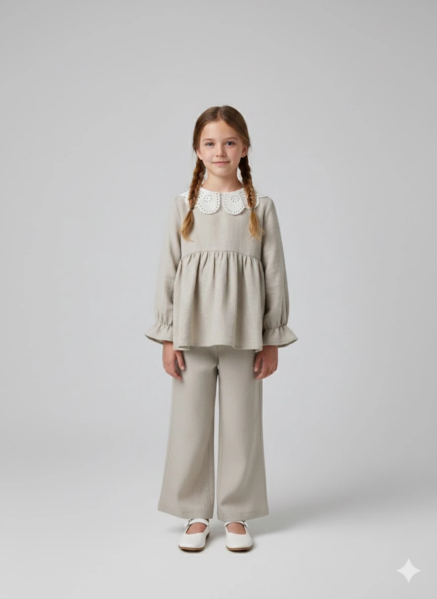 Gri Müslin Kız Çocuk Tesettür Takım | Günlük & Umre Kullanımı | 4-15 Yaş | Rahat & Doğal 