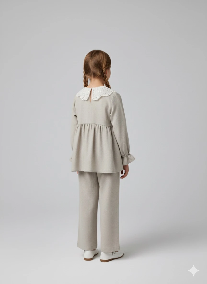 Gri Müslin Kız Çocuk Tesettür Takım | Günlük & Umre Kullanımı | 4-15 Yaş | Rahat & Doğal 