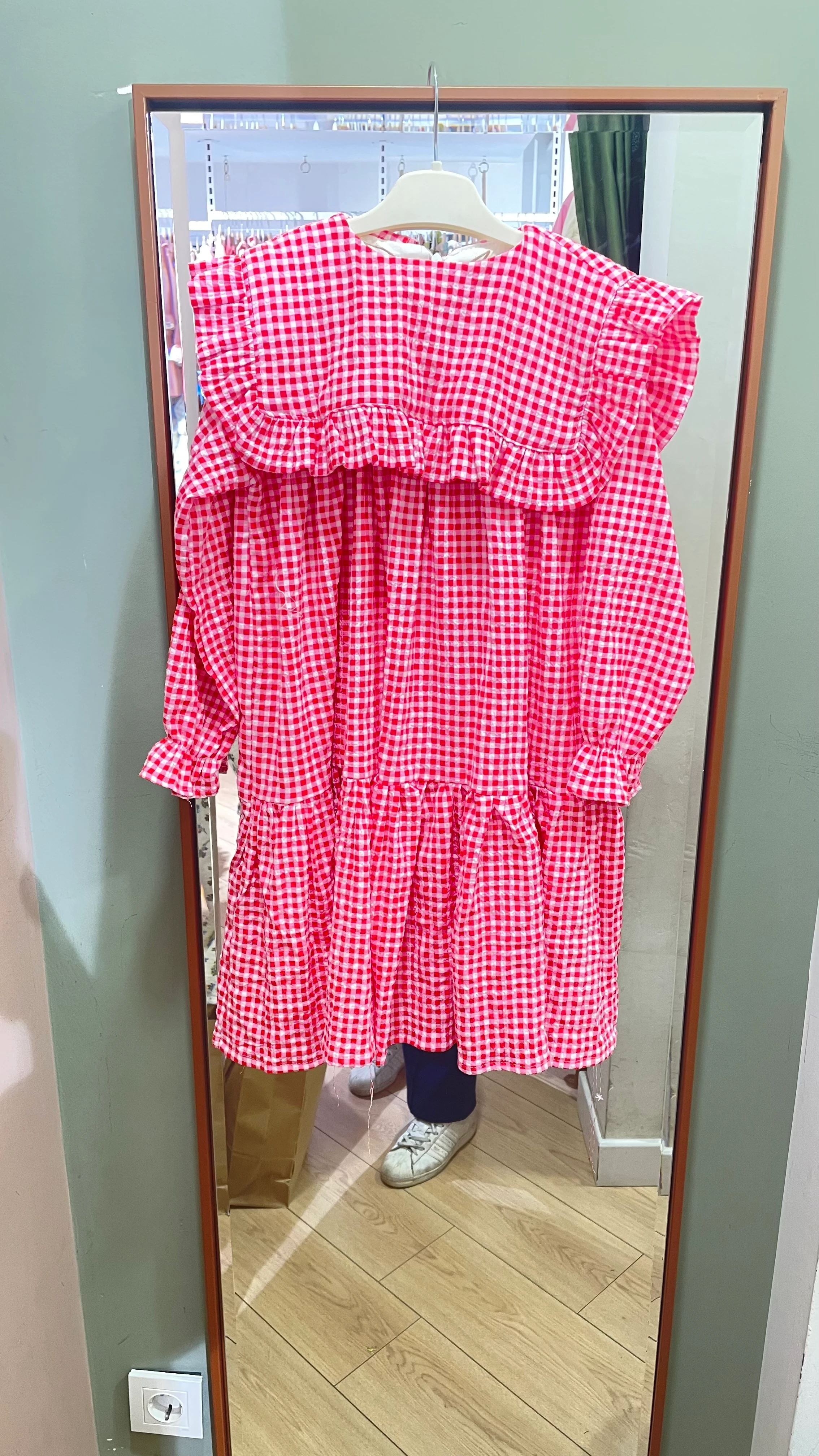 Kırmızı Ekose Bürümcük Kumaş Kız Çocuk Elbise | Tam Boy | 4-15 Yaş | Günlük & Özel Kullanım