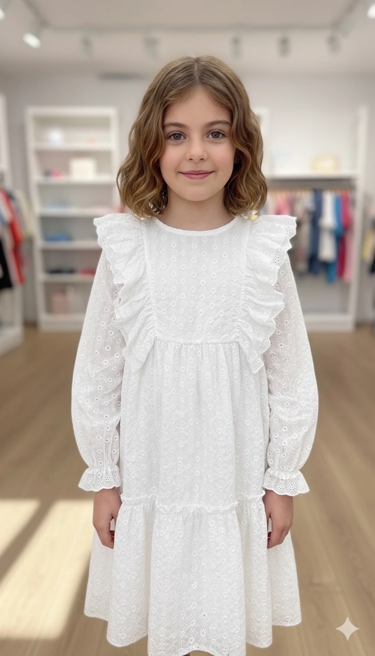 Fırfırlı Fisto Detaylı Kız Çocuk Elbise | Tam Boy | 4-15 Yaş | İcazet & Kuran Töreni İçin