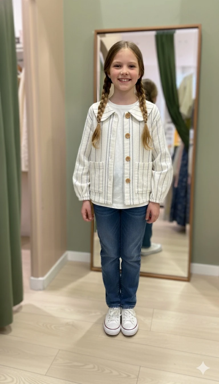 Çizgili Keten Çocuk Ceket | Uniseks Oversize Tarz | 4-15 Yaş | Doğal & Rahat Kumaş