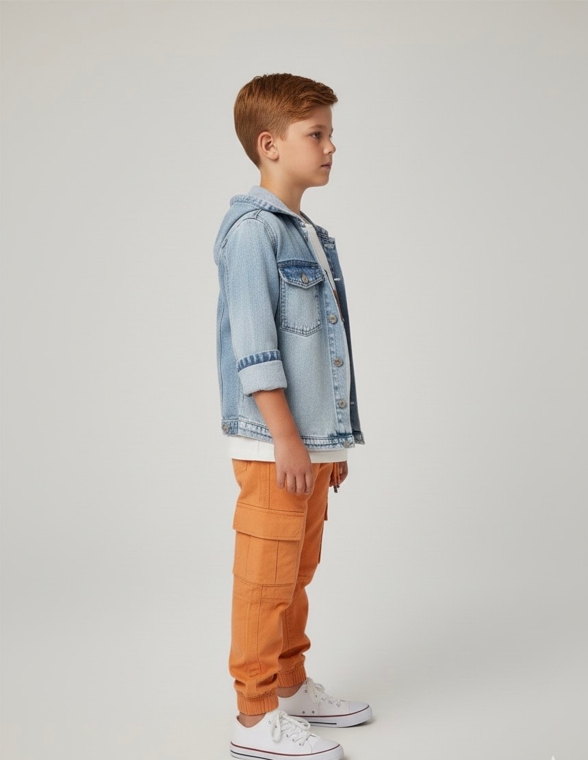 Erkek Çocuk Kot Ceketli Üçlü Set 