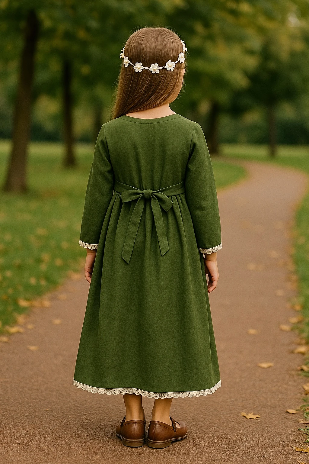 Yeşil Müslin Kız Çocuk Namaz Elbisesi | Bağlamalı & Tam Boy | 4-15 Yaş | Rahat & Zarif