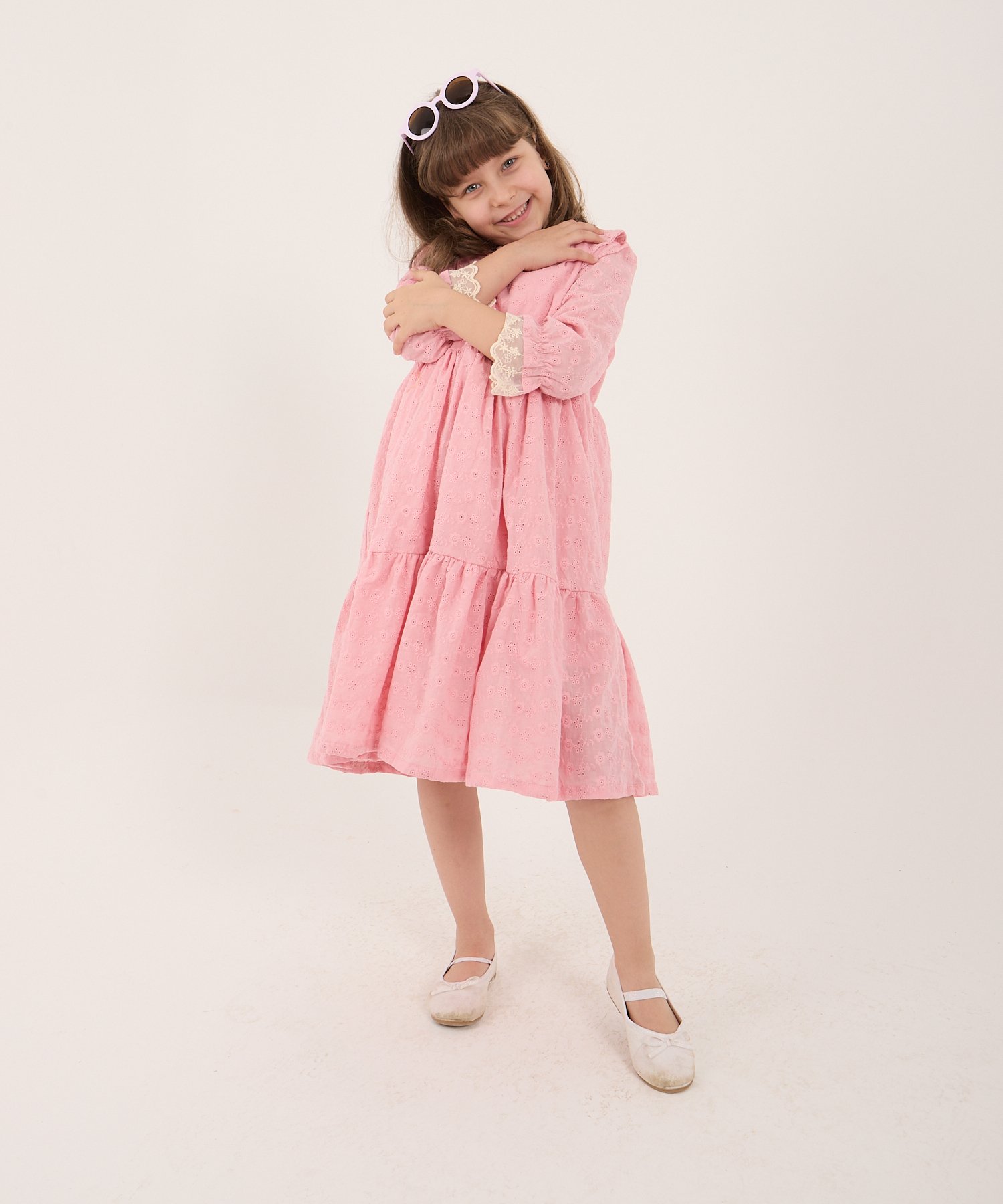 Kız Çocuk Pembe Fistolu Araboy Elbise – Kısa Kollu Yazlık Model | 5-14 Yaş