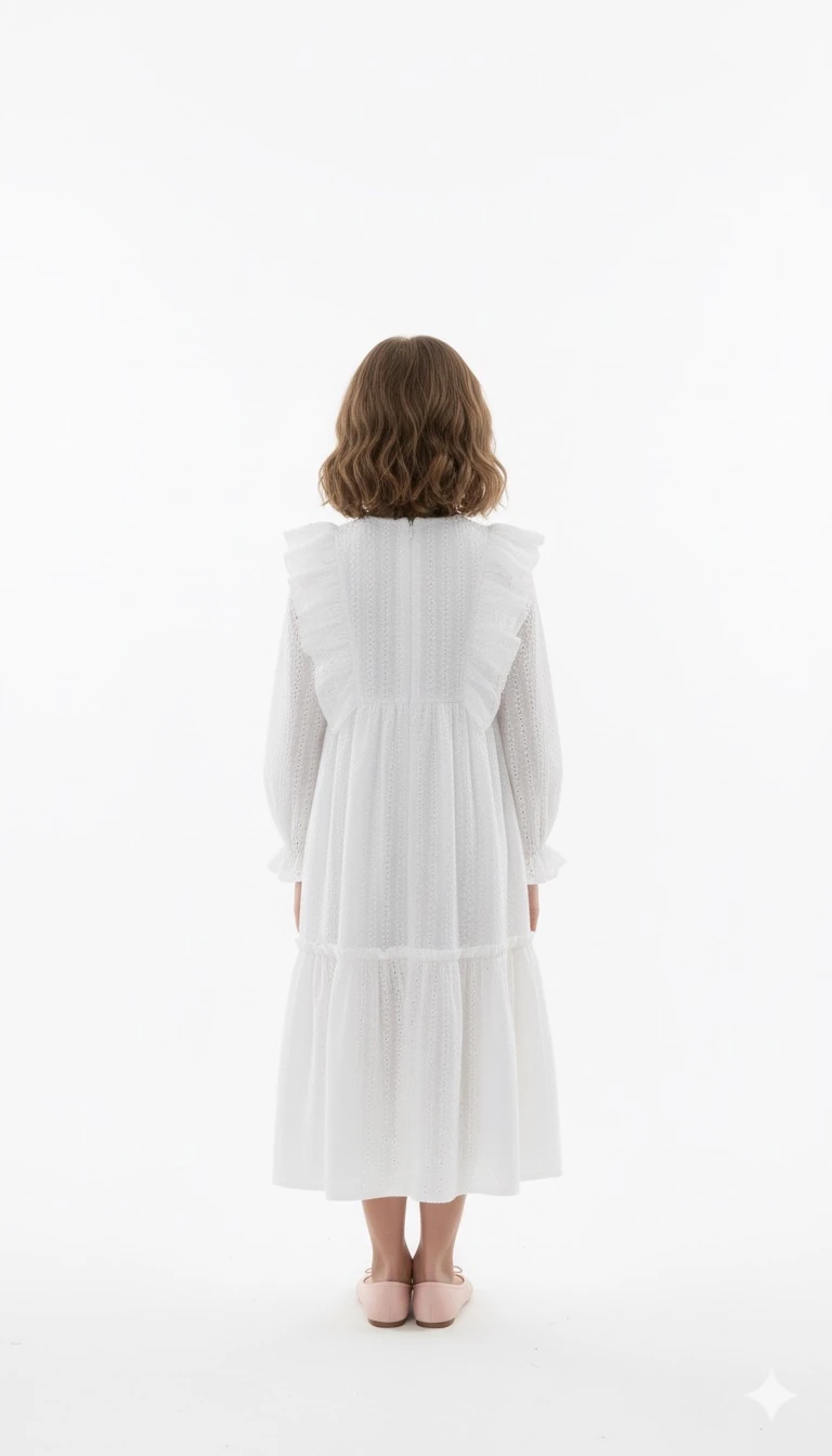 Fırfırlı Fisto Detaylı Kız Çocuk Elbise | Tam Boy | 4-15 Yaş | İcazet & Kuran Töreni İçin