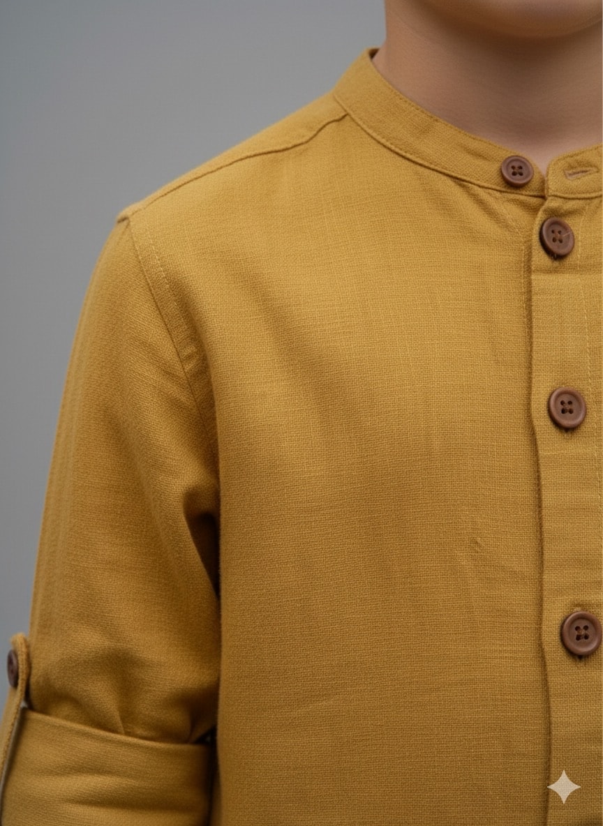 Erkek Çocuk Sarı Müslin Uzun Kollu Umre Takımı/Gömlek