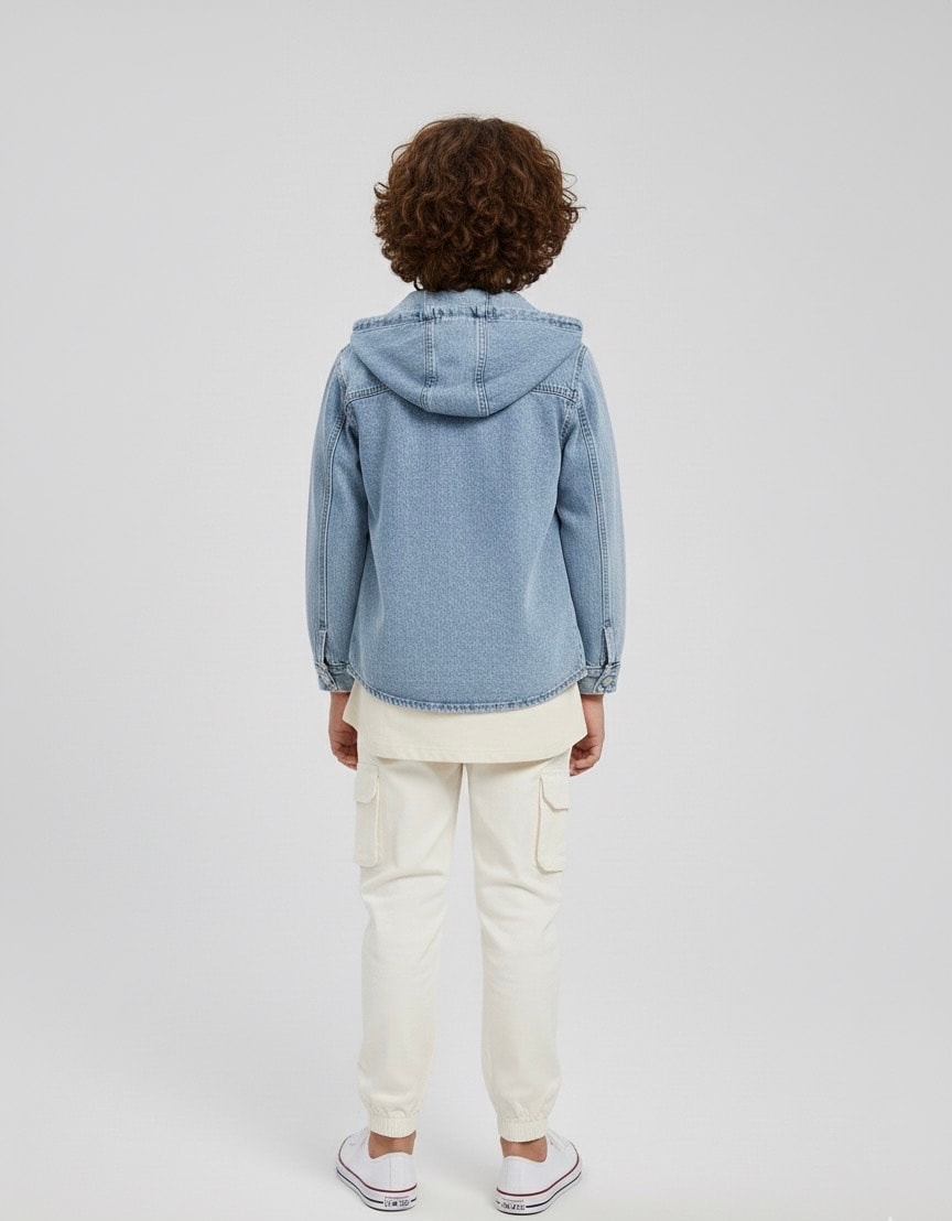 Erkek Çocuk Kot Ceketli Paraşüt Pantolonlu 3’lü Takım