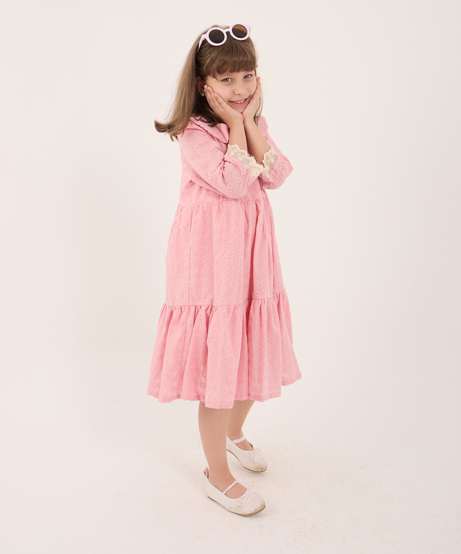 Kız Çocuk Pembe Fistolu Araboy Elbise – Kısa Kollu Yazlık Model | 5-14 Yaş