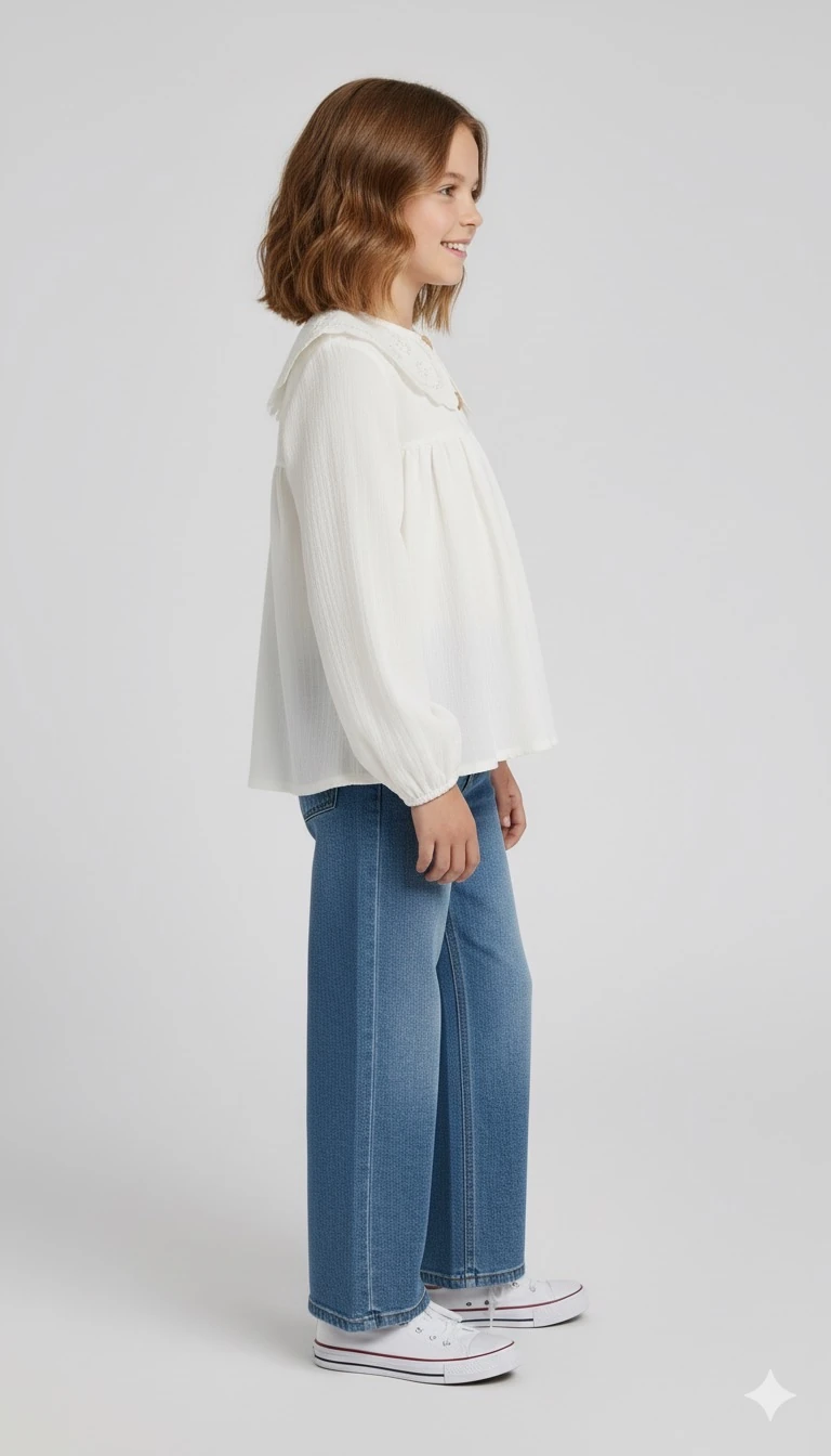 Kız Çocuk Krem Bebe Yaka Fisto Detaylı Tunik Gömlek (1-15 Yaş) | Yusa Baby Kids