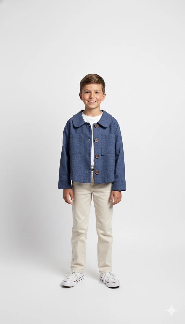 Lacivert Keten Uniseks Çocuk Ceket | Oversize Tarz | 4-15 Yaş | Doğal & Rahat Kumaş