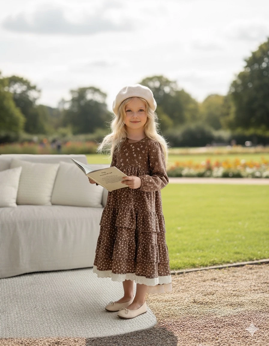 Bordo Çiçekli Kız Çocuk Tam Boy Tesettür Elbise | Yumuşacık Müslin Kumaş | 4-15 Yaş 