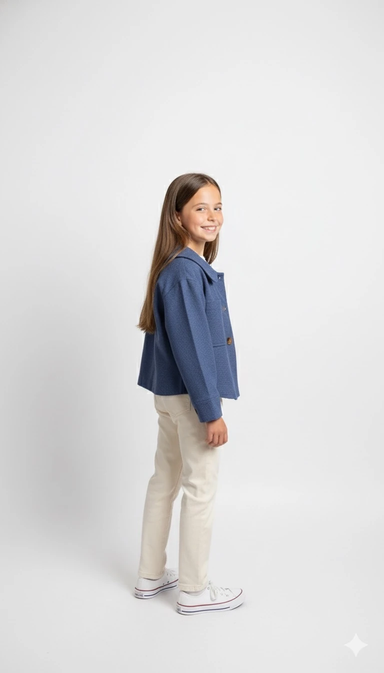 Lacivert Keten Uniseks Çocuk Ceket | Oversize Tarz | 4-15 Yaş | Doğal & Rahat Kumaş