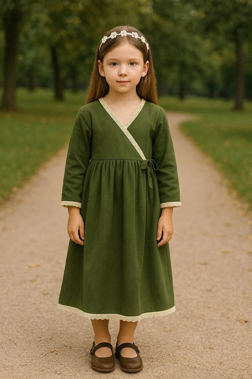 Yeşil Müslin Kız Çocuk Namaz Elbisesi | Bağlamalı & Tam Boy | 4-15 Yaş | Rahat & Zarif