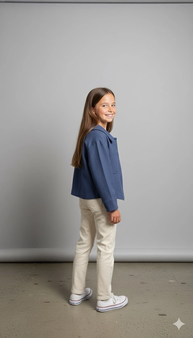Lacivert Keten Uniseks Çocuk Ceket | Oversize Tarz | 4-15 Yaş | Doğal & Rahat Kumaş