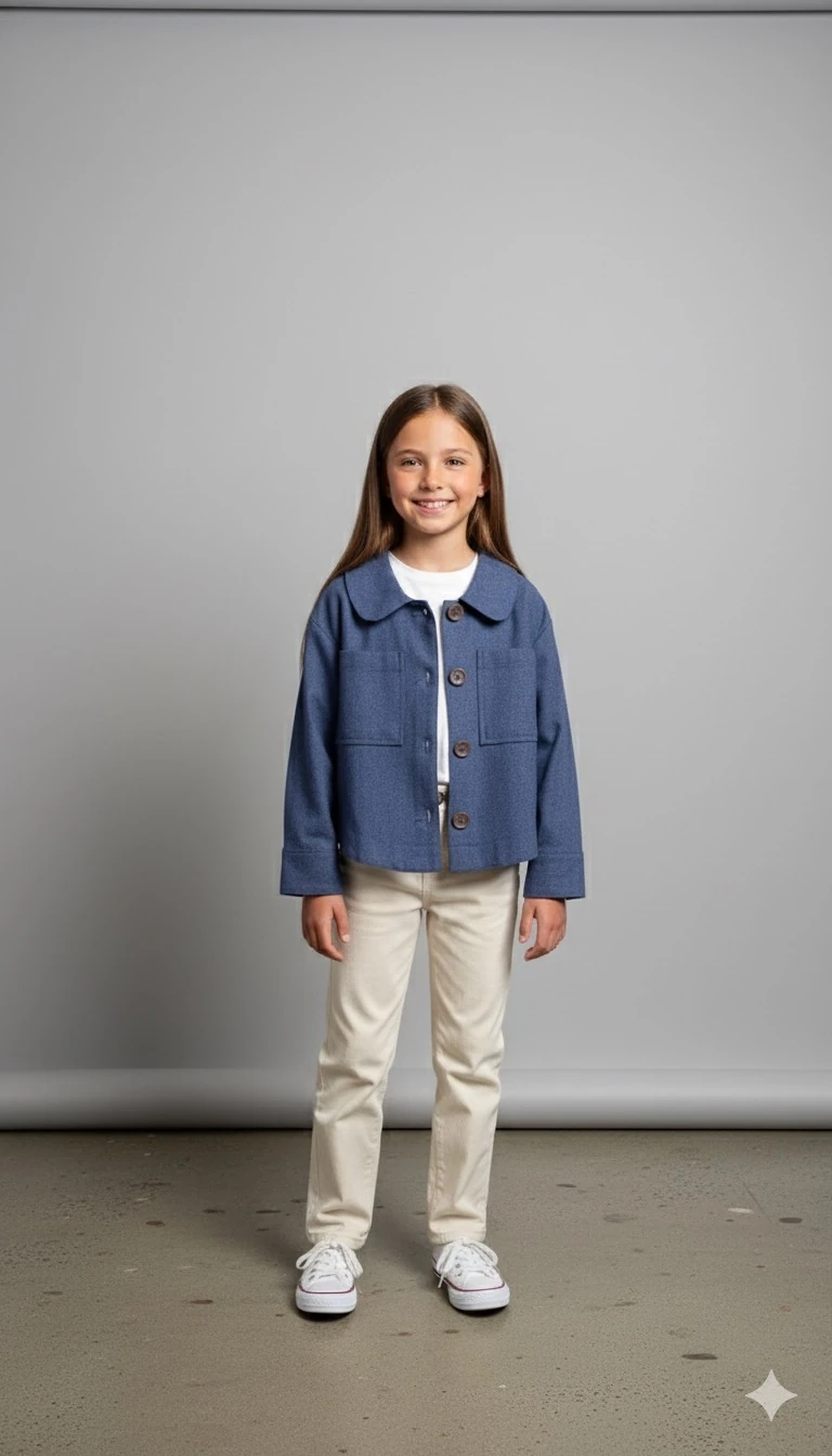 Lacivert Keten Uniseks Çocuk Ceket | Oversize Tarz | 4-15 Yaş | Doğal & Rahat Kumaş