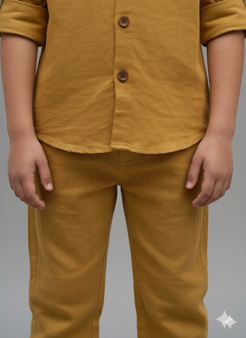 Erkek Çocuk Sarı Müslin Uzun Kollu Umre Takımı/Gömlek