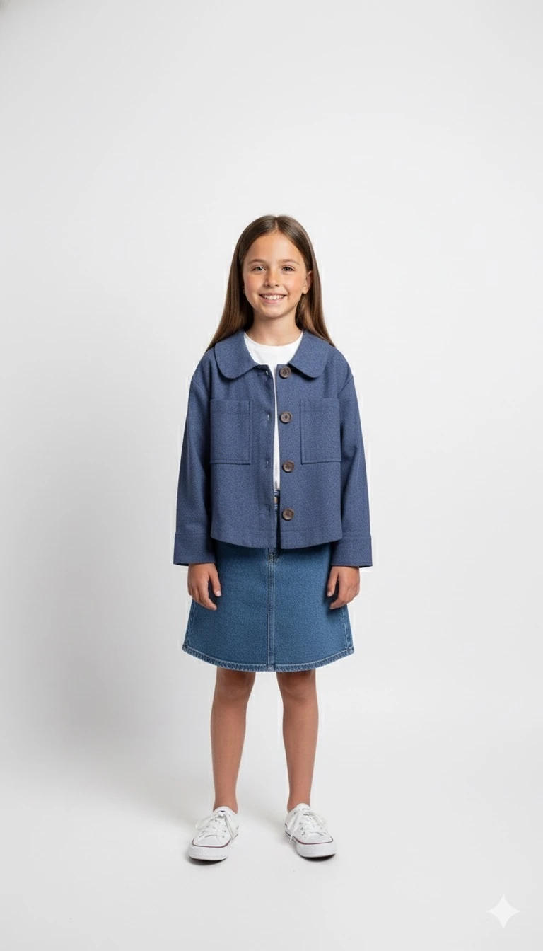 Lacivert Keten Uniseks Çocuk Ceket | Oversize Tarz | 4-15 Yaş | Doğal & Rahat Kumaş